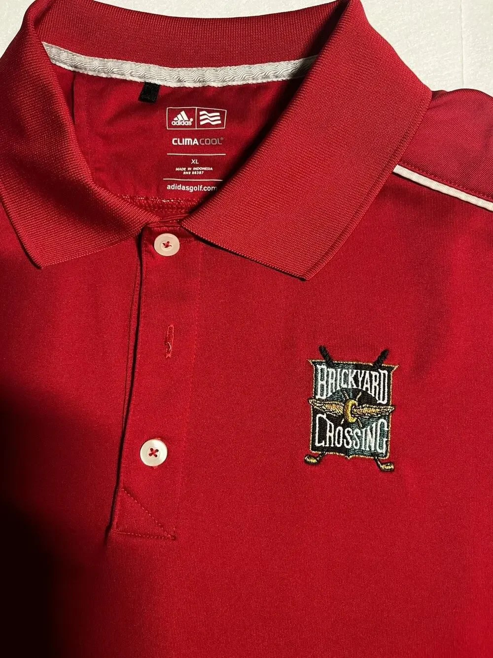 Adidas Brickyard Crossing Golf Polo Men’s XL Red Climacool 3 Stripe Indianapolis